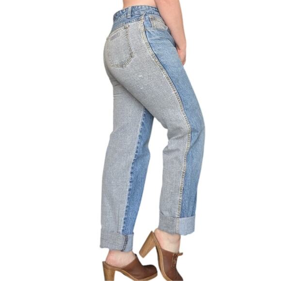 Vintage 90s Jordache Mixed Denim Jeans Gray Blue Womens 33 Long Straight Leg - Picture 1 of 6